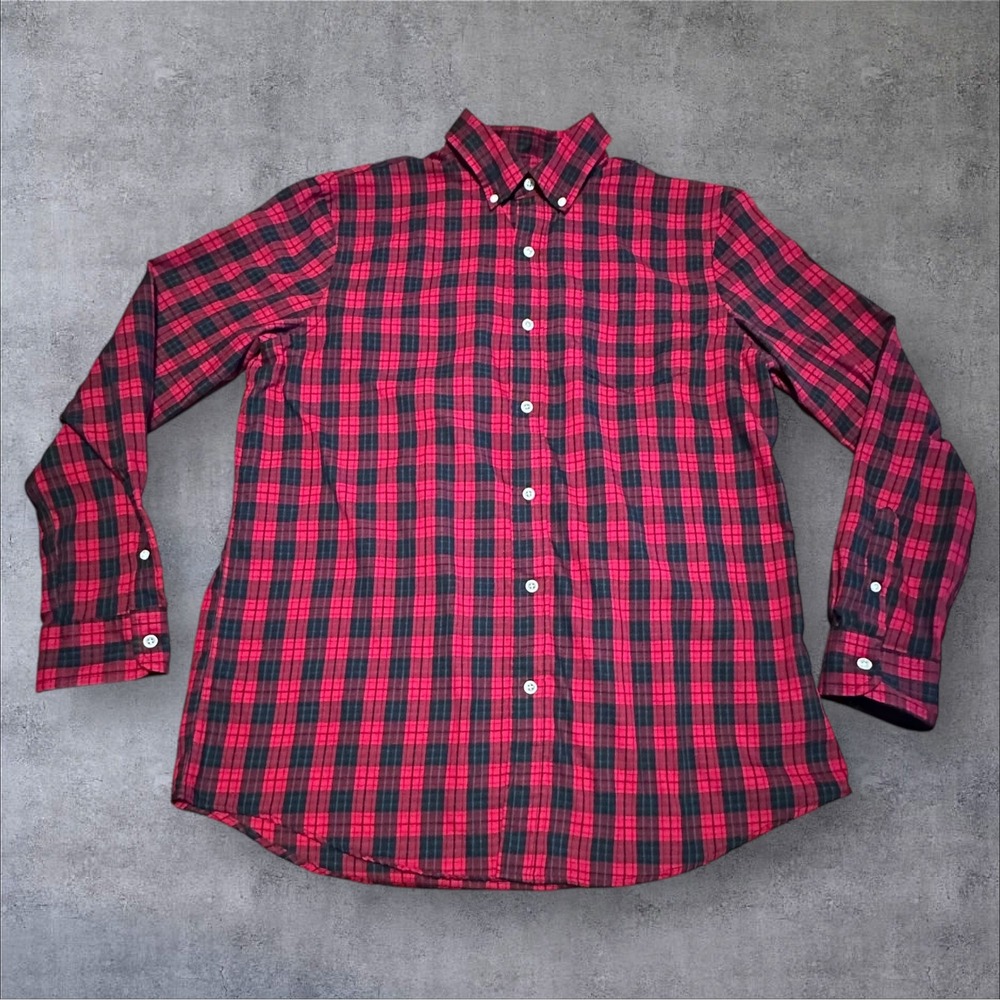 Chaps Men's Red/Black Tartan Plaid Button Down Shirt Large‎ Cotton Blend